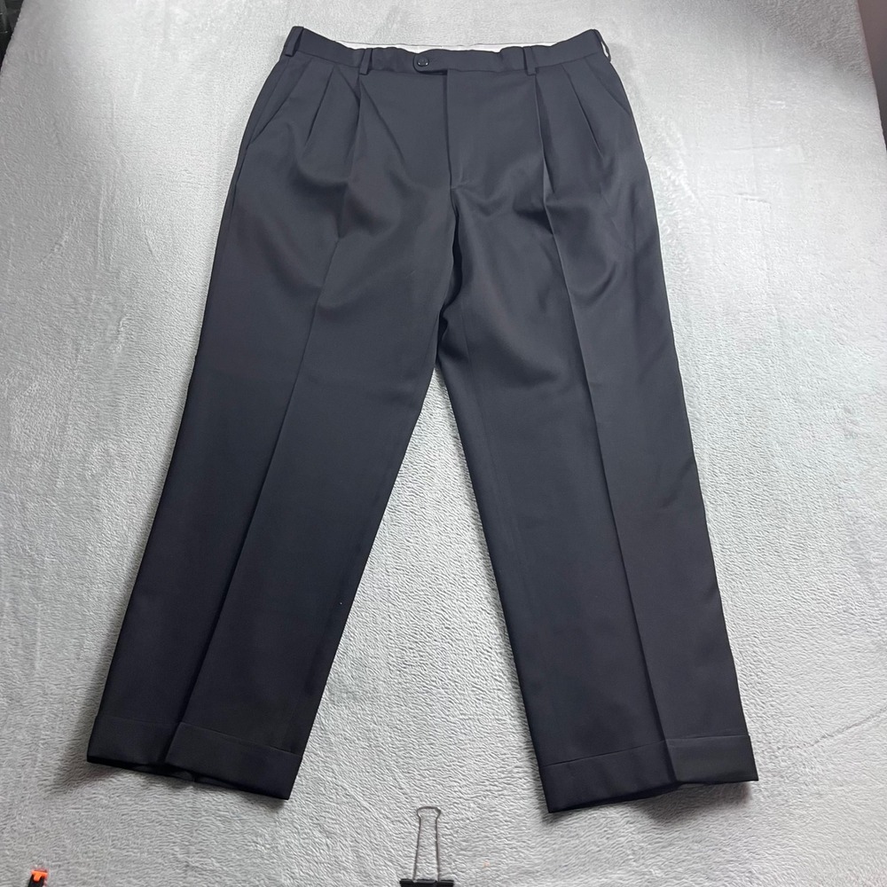 Zanella Bennett Mens 35 Black Pleated Cuffed Virgin Wool Dress Pants Italy